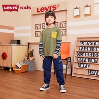 Levi's李维斯儿童装长袖T恤春秋款男童上衣中大童纯棉假两件打底衫 橄榄绿 110 /52 【身高98-104cm】 110/52(4)