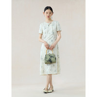 自巧 小个子东方简奢风新中式雨竹印花连衣裙女