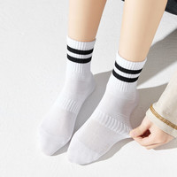 卡拉美拉（Caramella）袜子女童男童袜春夏款棉袜黑色白色亲肤透气童袜舒适耐穿 白底两条杠 5双 XL （8-12岁）