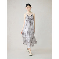 自巧小个子国风水墨晕染串珠吊带连衣裙女2024夏装显瘦A字裙 水墨印花 L (5码)