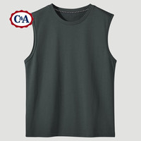 C&A无袖T恤男重磅纯棉宽肩坎袖纪念款背心加肥加大码T恤潮 灰色 5XL