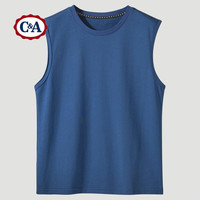 C&A无袖T恤男重磅纯棉宽肩坎袖纪念款背心加肥加大码T恤潮 蔚蓝 2XL