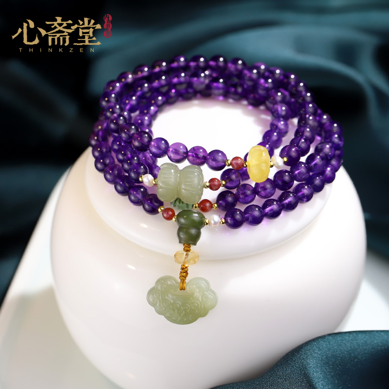 心斋堂【时轮】天然紫水晶108颗佛珠手链净体紫色水晶念珠手串女