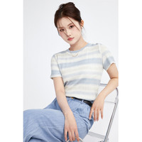 桂儿（guier）条纹短袖T恤女2025夏季新款百搭修身显瘦设计感小众上衣
