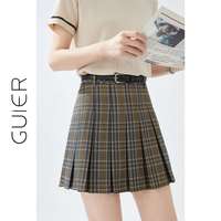 桂儿(guier)「GUIER」格纹百褶半身裙女夏2024新款复古学院风减龄高腰a字短裙