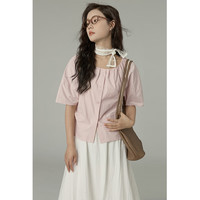 桂儿（guier）「绮梦兰裳」洗水棉泡泡袖衬衫女2025年夏季褶皱收腰短袖 粉色 S S
