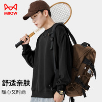 猫人卫衣男圆领长袖t恤潮流百搭打底衫秋季运动男装外套黑色 M