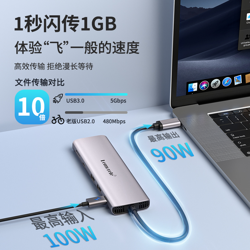 拓展坞Typec笔记本分线器扩展USB集线雷电4HDMI投屏多接口网线转换器转接头U盘多口适用电脑iPad平板手机