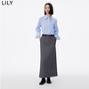 丽丽 LILY春新款女装含绵羊毛气质通勤显瘦高腰直筒铅笔裙半身裙女