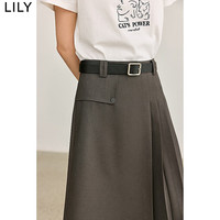 丽丽 LILY夏女装设计感学院风通勤款高腰A字不对称百褶半身裙 509深灰 S
