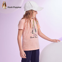 暇步士（Hush Puppies）【蒸呢工艺】童装儿童男女小童夏季时尚经典系列儿童活力短袖 粉艾尔 A 110