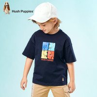暇步士（Hush Puppies）【蒸呢工艺】童装儿童男女小童夏季时尚经典系列儿童活力短袖 藏蓝E 105