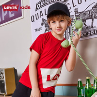 Levi's李维斯儿童夏季男童t恤短袖童装运动上衣半袖LOGO亲子款上衣 中国红 120 /60 【身高110-116cm】