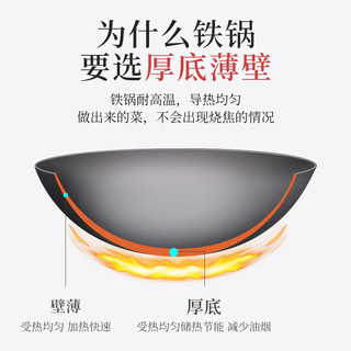 陳枝記铁锅家用炒菜锅无涂层陈枝记熟铁炒锅圆底锻打黑锅物理不粘锅 无耳30cm（单锅+盖+铲）
