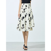 BASIC HOUSE/百家好中国风高腰白色水墨半身裙2024夏季短裙 白底黑花 S