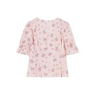 BASIC HOUSE/百家好24夏季印花褶皱小衫甜美显瘦碎花衬衫上衣 粉色 L