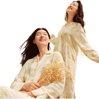 全棉时代睡衣女纯棉空气褶皱纱家居服套装女士透气 新芽朦绿 155