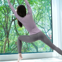 双秀普拉提训练服绝美裸感专业运动长袖套装显瘦大码瑜伽服上衣女 治愈蓝上衣+鸽子灰裤子套装 M (100-110)