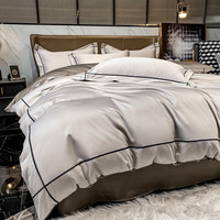 曼克顿（MANKEDUN）被套单件四套件纯色刺绣被罩单人被单宿舍被子套床上用品套件 Dream-山灰 六件套/配7斤被芯+枕芯+0.9m床垫