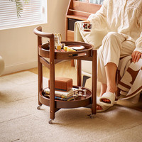 家逸（JIAYI）实木餐边手推架餐车小推车移动边几茶几 胡桃色