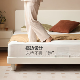 源氏木语实木床卧室奶油风双人床家用大板床白色齐边悬浮大床+床垫1.8*2m 暖白实木悬浮床+床垫(22cm厚J56)
