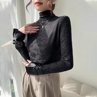 新中式春夏款打底衫女国风改良提花气质内搭t恤半高领设计上衣