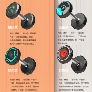 力诺 房哑铃商用纯钢内芯练臂肌男士家用包胶实心铁固定哑铃套装 20KG一只 蓝色款（纯钢内芯/TPE无异味）