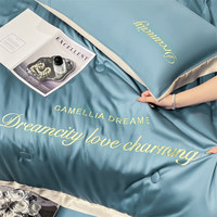 曼克顿A类孕婴水洗冰丝夏被四件套夏季科技凉感仿真丝空调被薄被子被芯 曼希-宾利蓝+奶茶 【2.0x2.3m单夏被】凉感冰丝