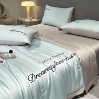 曼克顿A类孕婴水洗冰丝夏被四件套夏季科技凉感仿真丝空调被薄被子被芯 曼希-海盐兰+山灰 【1.8x2.2m单夏被】凉感冰丝