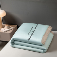 曼克顿A类孕婴水洗冰丝夏被四件套夏季科技凉感仿真丝空调被薄被子被芯 曼希-海盐兰+山灰 【2.0x2.3m单夏被】凉感冰丝