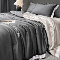 曼克顿A类孕婴水洗冰丝夏被四件套夏季科技凉感仿真丝空调被薄被子被芯 极光-高级灰+冰山灰 【1.8x2.2m单夏被】凉感冰丝