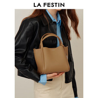 La Festin 包包女包2025品牌单肩斜挎手提包头层牛皮菜篮子包 饼干色