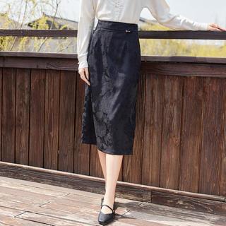 新中式纯色提花半身裙气质时尚通勤百搭中长款女式半截裙舒适显瘦