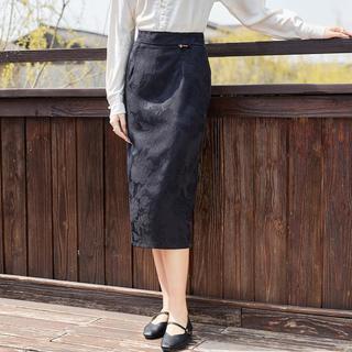 新中式纯色提花半身裙气质时尚通勤百搭中长款女式半截裙舒适显瘦