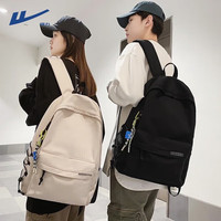 回力书包男初中高中大容量帆布背包大通勤双肩包休闲旅行电脑包女 黑色【带绳子挂件】