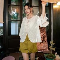 【新中式系列】春款欧若风蕾丝拼接盘扣衬衫女新中式长袖开衫