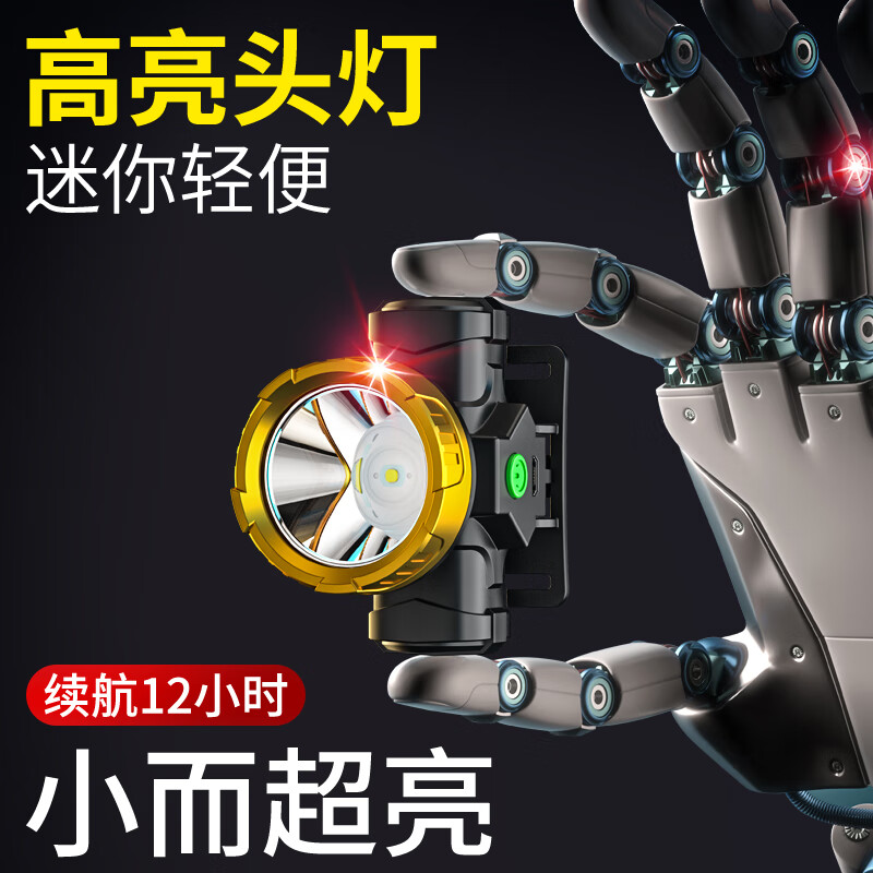 小野人迷你小型强光头灯充电长续航夜钓鱼轻便工作家用led锂电池小型灯 白光-迷你小巧【续航6-8小时】