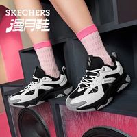 斯凯奇漫月鞋|女鞋春季厚底老爹鞋复古跑鞋 白色/黑色/WBK 35