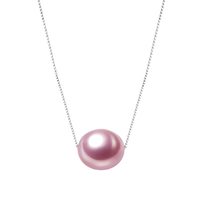 滴水成珠南珠世家近圆形淡水珍珠吊坠925银项链路路通七夕节礼物送女友 mm粉紫色珍珠