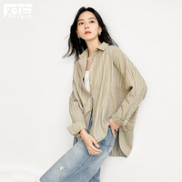 2025春装复古休闲设计感竖条纹外套宽松衬衣女式长袖衬衫