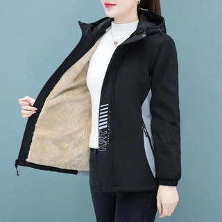 婉玫短外套女士加绒加厚宽松短款女装毛绒春秋冬款羊羔绒粉色外套 黑色加绒 2XL130-145斤