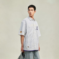 杰克·琼斯（JACK&JONES）男装NBA联名湖人队夏季潮撞色条纹纯棉宽松衬衫短袖男款22420 A06雪白 常规 A06雪白 XL 185 185/104A/XL