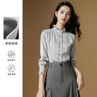春季设计感时尚气质长袖衬衣直筒休闲木耳边立领通勤衬衫女