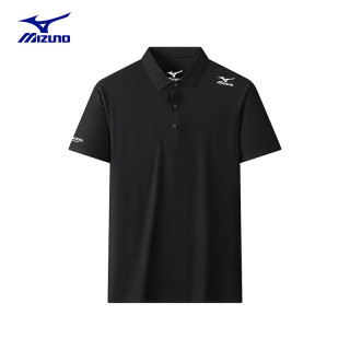 美津浓 Mizuno户外POLO衫男士翻领速干短袖冰丝T恤 黑色 4XL