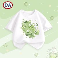 C&A女童短袖t恤夏季2025洋气时髦半袖白色儿童夏装 橄榄绿 lem抹茶绿 130