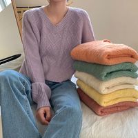 俞兆林毛衣女宽松学生初秋v领ins上衣短款外套针织衫套头女2024秋冬外套 桔色 L 【100-110斤】