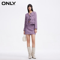 ONLY2024春季小香风气质百搭显瘦圆领短款外套女|124108005 H81 紫格小香风 155/76A/XS