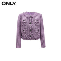 ONLY2024春季小香风气质百搭显瘦圆领短款外套女|124108005 H81 紫格小香风 160/80A/S