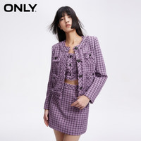 ONLY2024春季小香风气质百搭显瘦圆领短款外套女|124108005 H81 紫格小香风 170/88A/L