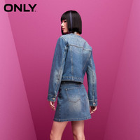ONLY2024春季时尚简约圆领水钻直筒牛仔外套女|124154013 J34 390洗水牛仔蓝390 170/88A/L